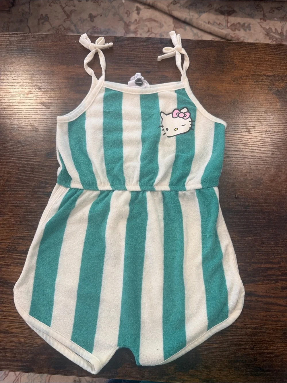 Hello Kitty Teal and White Striped Tie-Shoulder Romper cover up